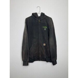 Carhartt Rain Defender Full Zip Hoodie Sweatshirt Mens L Black Distressed Faded